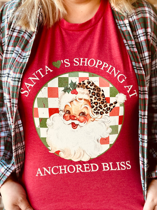 Santa Loves Shopping at (YOUR NAME) Boutique Graphic Tee